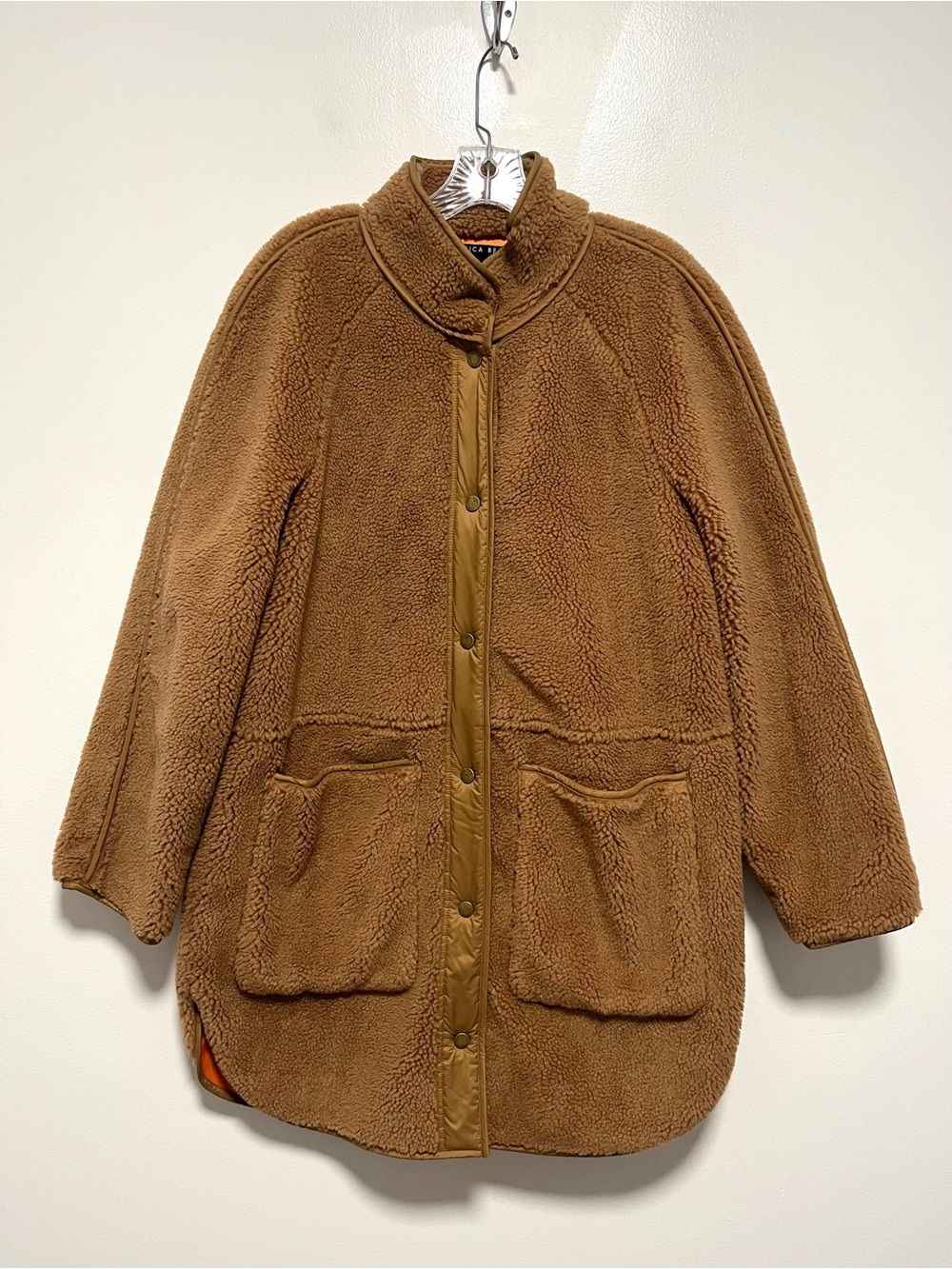 Veronica Beard Jeans Sullie Sherpa Teddy Fleece Snap Button Jacket Brown Large